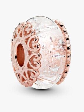 Authentic Retired Pandora Charm Rose Gold Iridescent White Murano Glass Charm